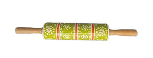 Anthropologie Ceramic Floral Folk Art Kitchen Rolling Pin Wood Handles RARE 
