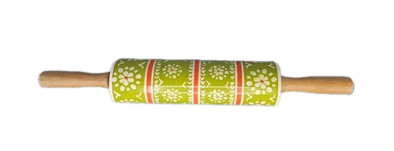 Anthropologie Ceramic Floral Folk Art Kitchen Rolling Pin Wood Handles RARE 