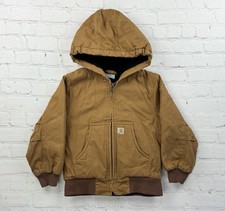 Carhartt Jacket Boys 4T Brown Hooded Quilted Lined Full Zip Workwear Youth