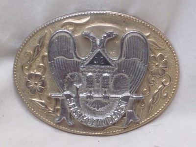 vintage SPES MEA IN DEO EST 32 Degree Mason Freemason Masonry  belt buckle