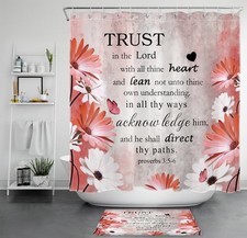 Bible Verse Garden Plant Daisy Red Floral Shower Curtain Set for Bathroom Decor