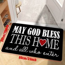 Inspirational Welcome Doormat, "May God Bless This Home" Printed, Durable Anti