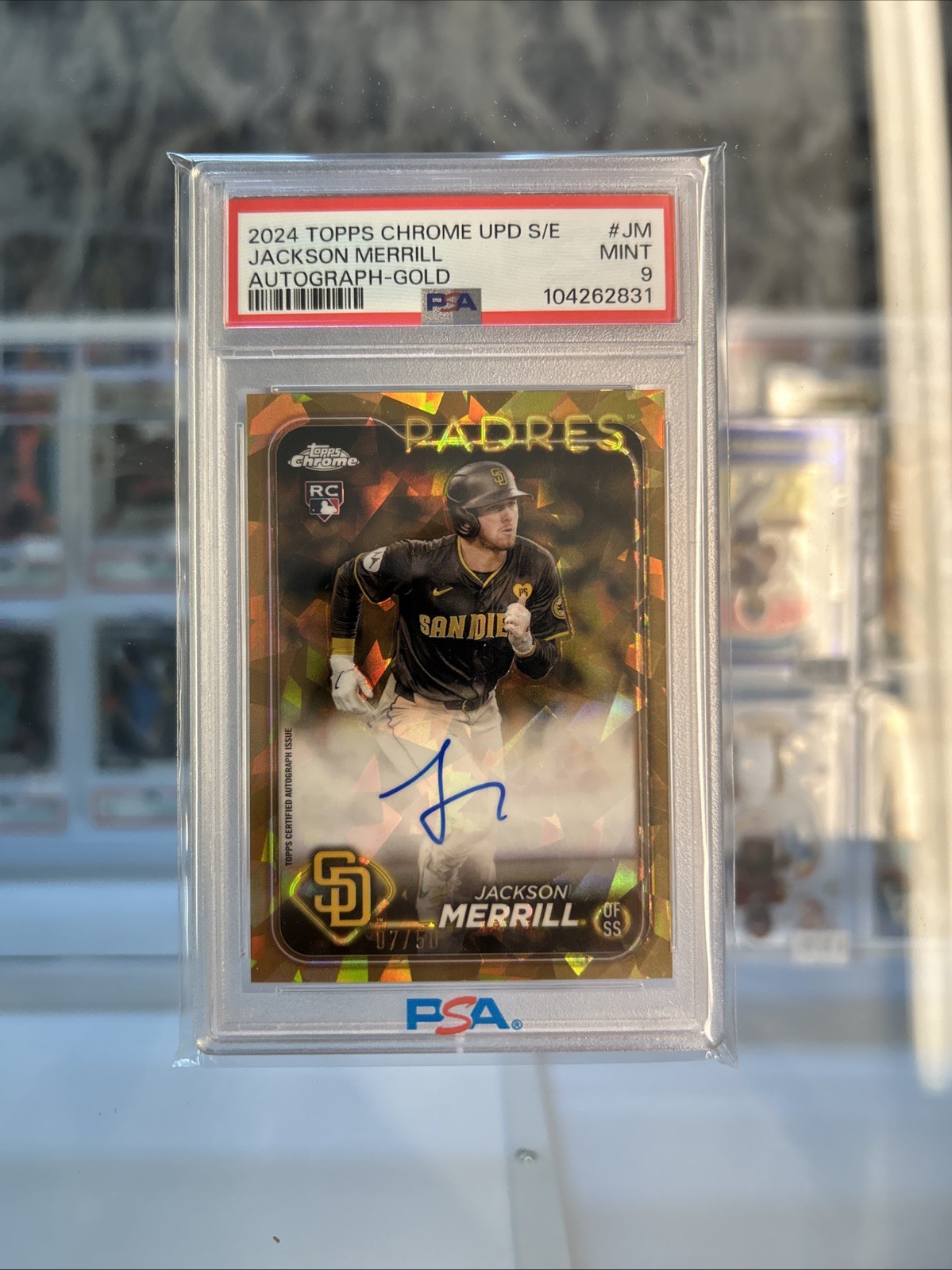 Jackson Merrill 2024 Topps Chrome Update Sapphire Gold Auto /50 Psa 9