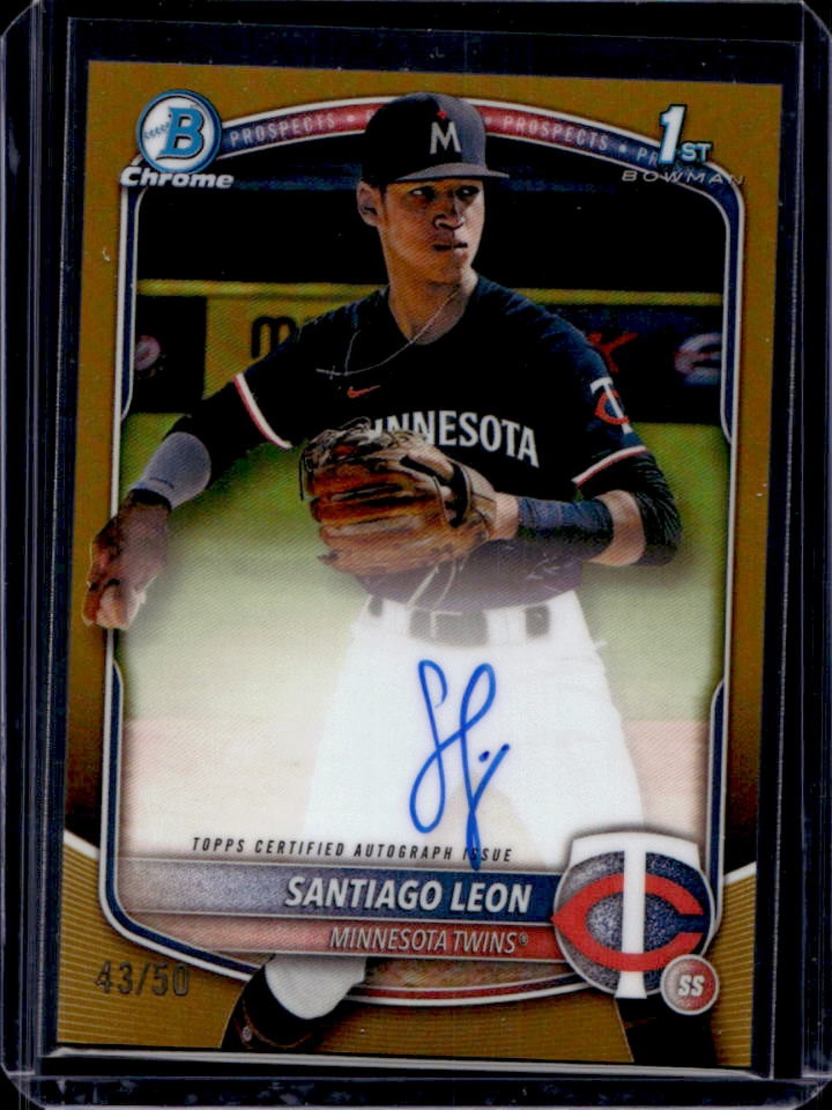 2025 Bowman Chrome Santiago Leon Auto Gold Refractor 1st Prospect #43/50 Twins