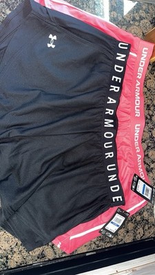 Two Under Armour Play Up Shorts 3.0 & Tech Play Up Shorts Black & Pink XL 