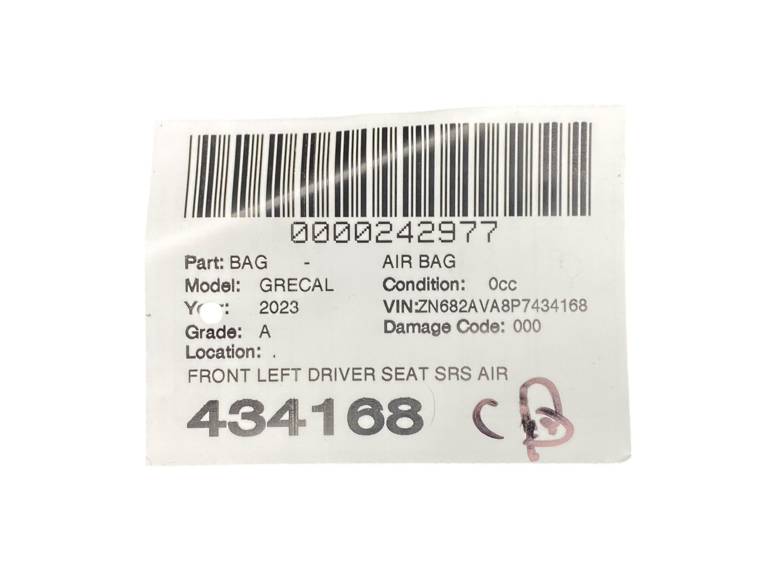 2023 MASERATI GRECALE M182 OEM FRONT LEFT DRIVER SEAT SRS AIR BAG AIRBAG