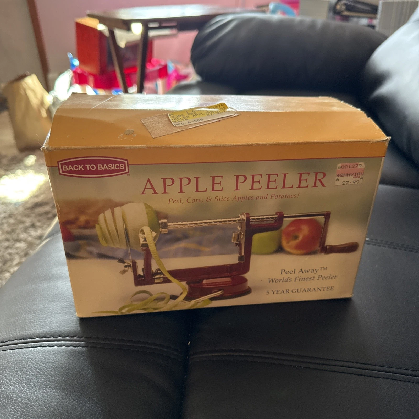 Back To Basics Apple Peeler Red Cast Iron Suction Base Peel Core Slice Potatoes