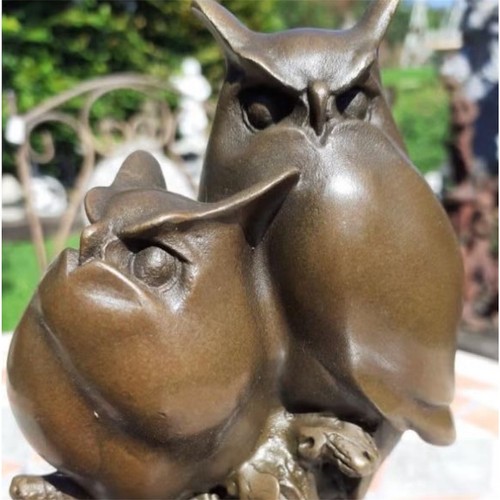 Two Owls Bronze Statue Wisdom Sculpture Decor BIRD Wise Art Marble Wildlife Rare