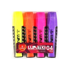 Lumitex - 4 Neon Colors - Set Highlighters Chisel Tip Office School Stationer -