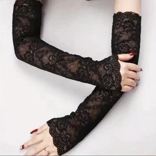 Extra Long Fingerless Gloves Lace Opera Stretch One Size