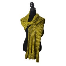 Chunky Ribbed Knit Oversized Scarf Long Shawl Wrap Green Wool Blend ITALY