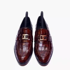 Handmade Men Brown Crocodile Texture Leather Formal Oxford Dress Shoes