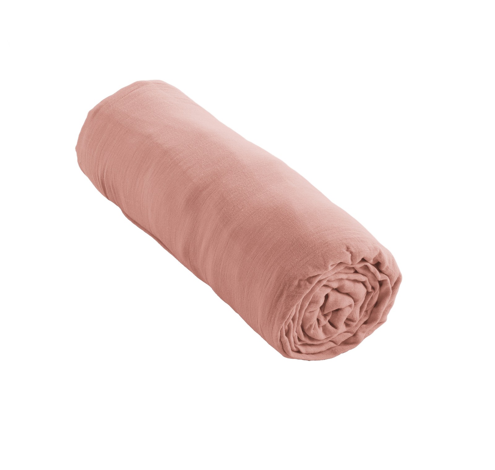Drap housse 200x200 cm en gaze de coton unie GAÏA coloris Rose pêche