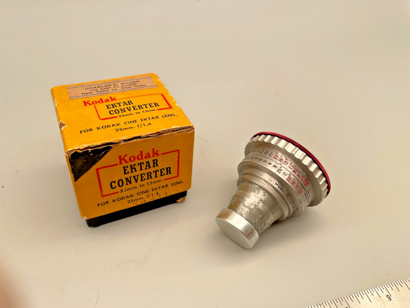 vintage 25MM TO 15MM KODAK EKTAR CONVERTER LENS w/BOX, BOTH CAPS/RA399