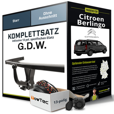 Für CITROEN Berlingo Typ ER, EC, K9 Anhängerkupplung starr +eSatz 13pol 18- Kit