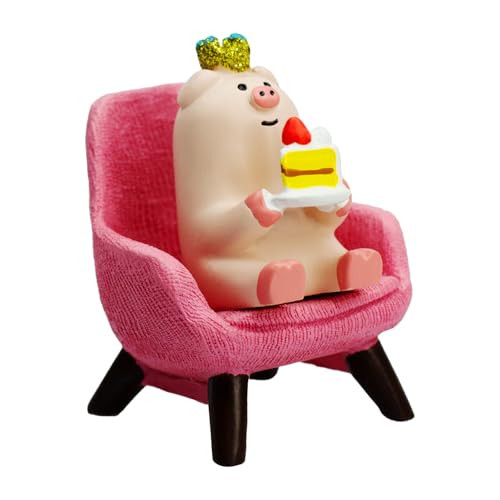 Adorable Mini Pig Resin Figurine Eating Cake for Home or Office Decor