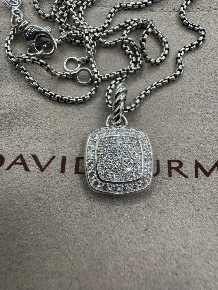 Colgante y collar David/Yurman de plata de ley de 14 mm pavé de diamantes albión de 18 pulgadas Foto 3 de 4