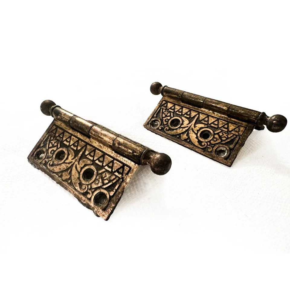 Antiguo juego de bisagras Sargent Eastlake - 4x4 bisagras de puerta de bronce ornamentado, c.1885 - Foto 2 de 4