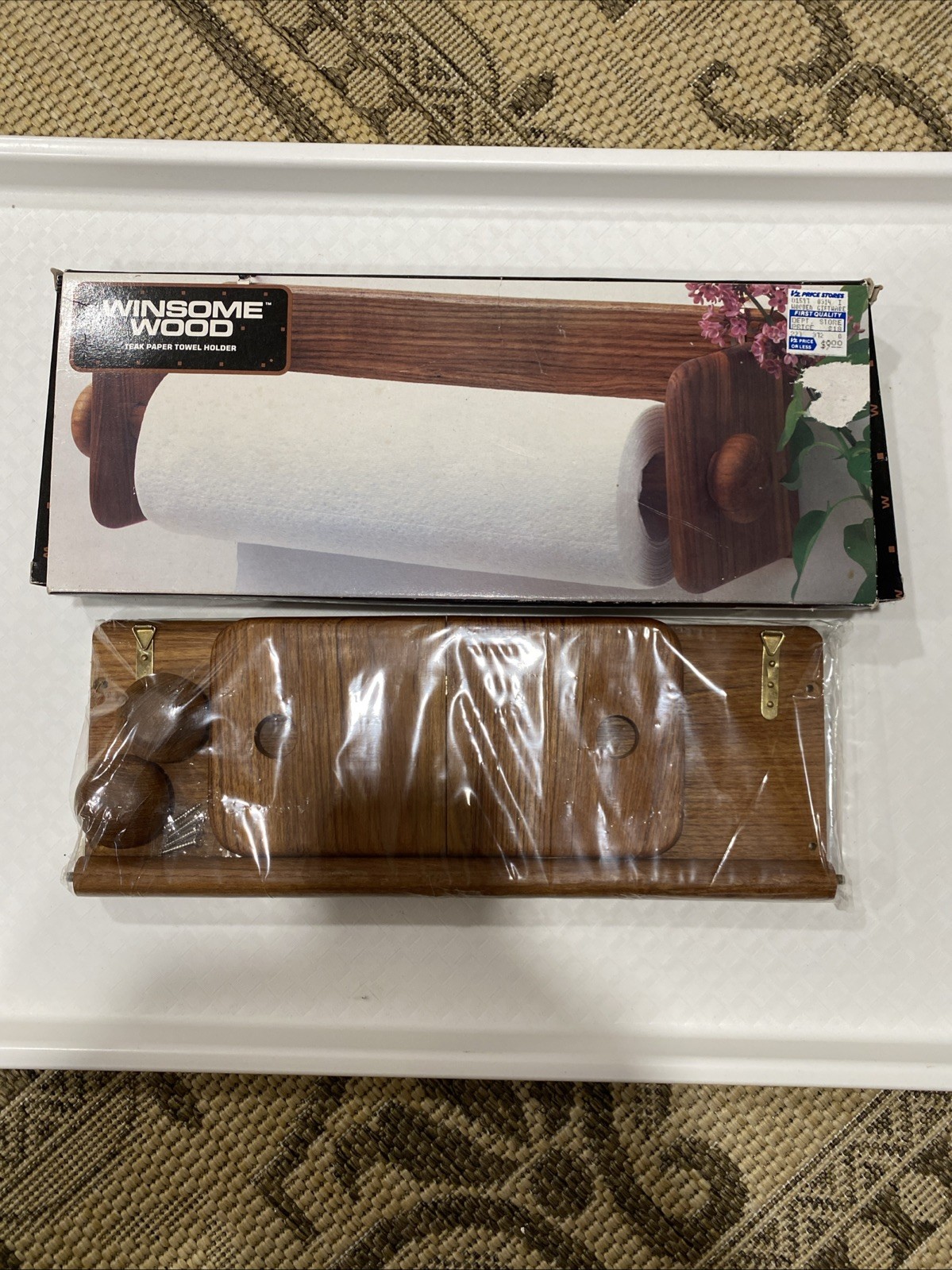 Vintage Winsome Wood Teak Paper Towel Holder NIB 14”W