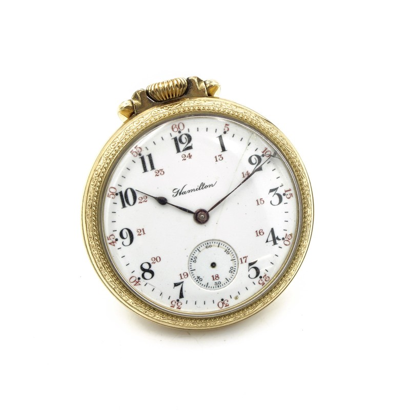 1910 Hamilton Size 16s 17j 10k Rolled Gold Plate Mens Pocket Watch #WB5834-1