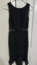 Lulus Black Cocktail Dress Lace Trim Flounce Hem Sleeveless Party Small