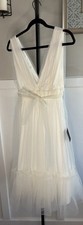 Lulus Bridal White Swiss Dot Mesh Tiered Midi Dress XS New