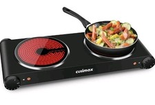 Double Hot Plate, CUSIMAX 2400W Electric Hob Ceramic Hot Plate, Portable Double 