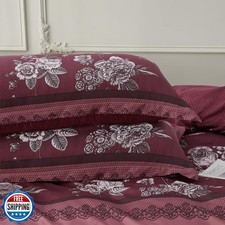 SAPHREAS Red Floral Duvet Cover Set Twin Size Microfiber 2pcs Vintage Botanic...
