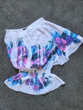 White pink floaty floral sheer chiffon y2k Jane Norman one shoulder top 12