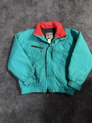 Vintage Spirit Insulated Ski Jacket Teal Red XL 90s Nylon Winter Coat Hong Kong