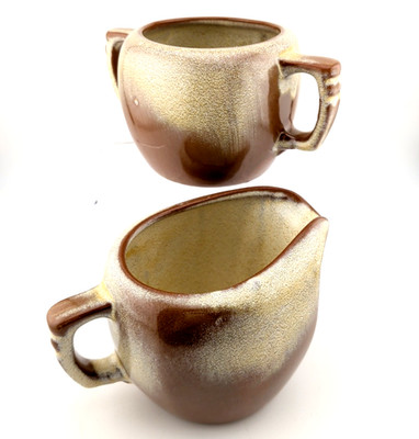 VTG Frankoma Plainsman 5A/B Desert Gold/Brn Cream/Sugar *NO LID* No Chips/Cracks