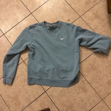 Nike Women Sweatshirt M Light Blue Crew Neck Long Sleeve Swoosh Logo Pullover
