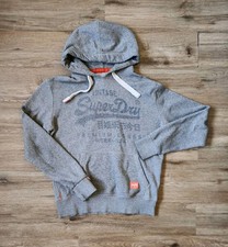Vintage SuperDry Hoodie Mens Medium Heather Gray Pullover Sweatshirt