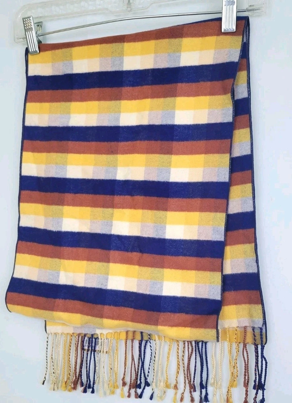 CHOYERS 100% Cashmere Scarf Long Blue Brown Multi Striped Unisex Adult