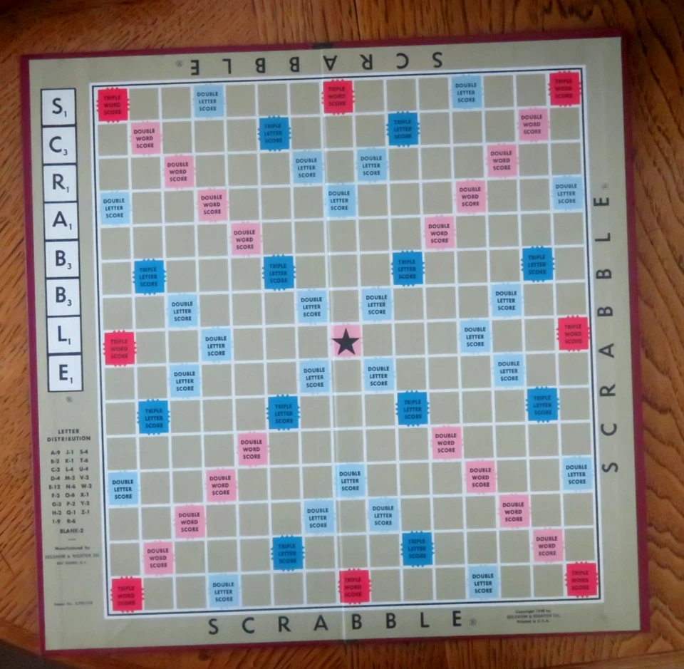 1953 Vintage Scrabble Game, 100 Wood Letters, Selchow, Solid Corners, Inserts - Image 3 of 4