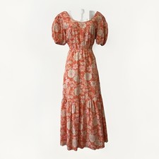 GORGEOUS LONG ROMANTIC BOHO SUMMER DRESS FLORAL ORANGE SZ UK 10