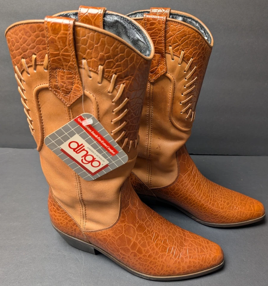 De Colección Dingo Botas Vaqueras Western MUJER TALLA 8.5M 70s 80s Whipstitch Caramelo Tostado Foto 2 de 4