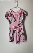 Guess Womens Pink Floral Print Short Sleeve V-Neck One-Piece Romper Size 2