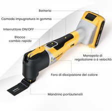 Utensile Oscillante Multifunzione Senza Fili 1500mAh - 6 Velocità Per Taglio, Levigatura E Raschiatura - Foto 6