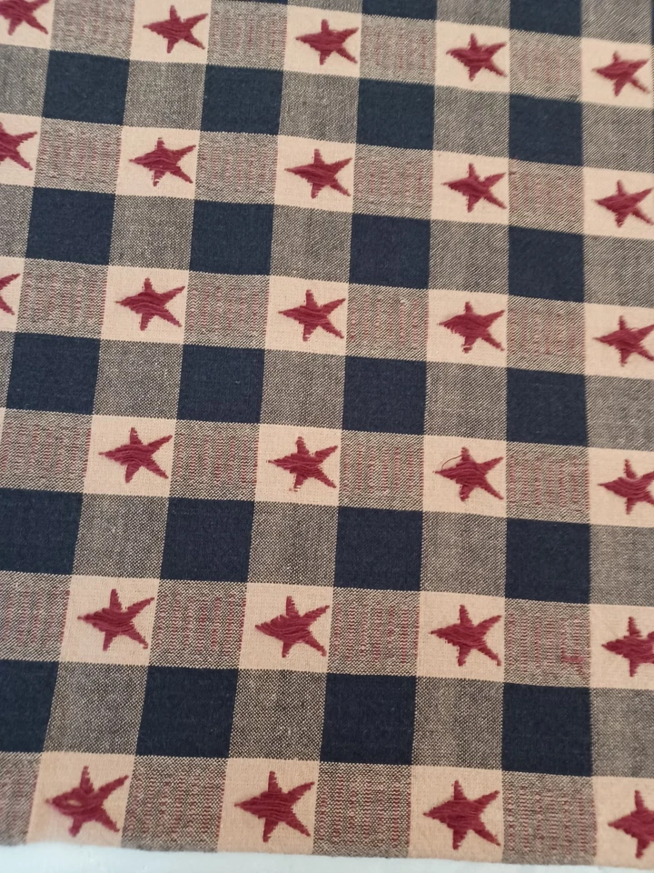 Woven Stars Check Jacquard Fabric, 44" x 32" (.88 yds), Navy/Tan/Burgandy Cotton - Image 2 of 4
