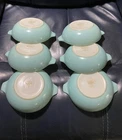 VTG Pyrex Family Flair 7 in. Baby Blue, Round, Handled Bowl Rough Condition