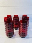 Vintage Anchor Hocking Lot of 8 Ruby Red 6” Bubble Tumblers Glasses 50’s 60’s