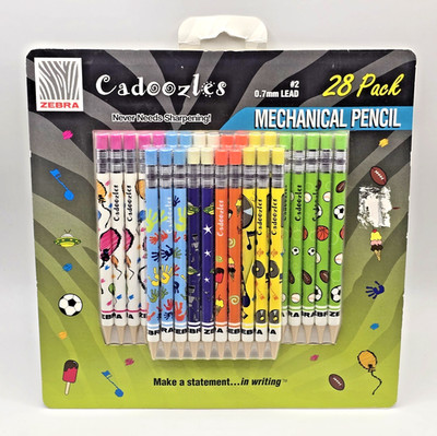 Zebra Cadoozles 28 Pk Mechanical Pencils 0.7 mm #2 Refillable 5'' Fun Designs NEW