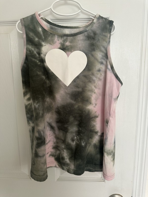 bcg Girls XL 16 Heart Tie Dye Green Pink Sleeveless Tank Top Shirt