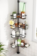 Corner Shower Caddy Tension Pole, 4 Tier Rustproof Shower Tension Rod Organizer