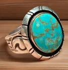 Hefty-designer-signed-sterling-silver torquoise Vtg Ring Unisex Beautiful Sz10