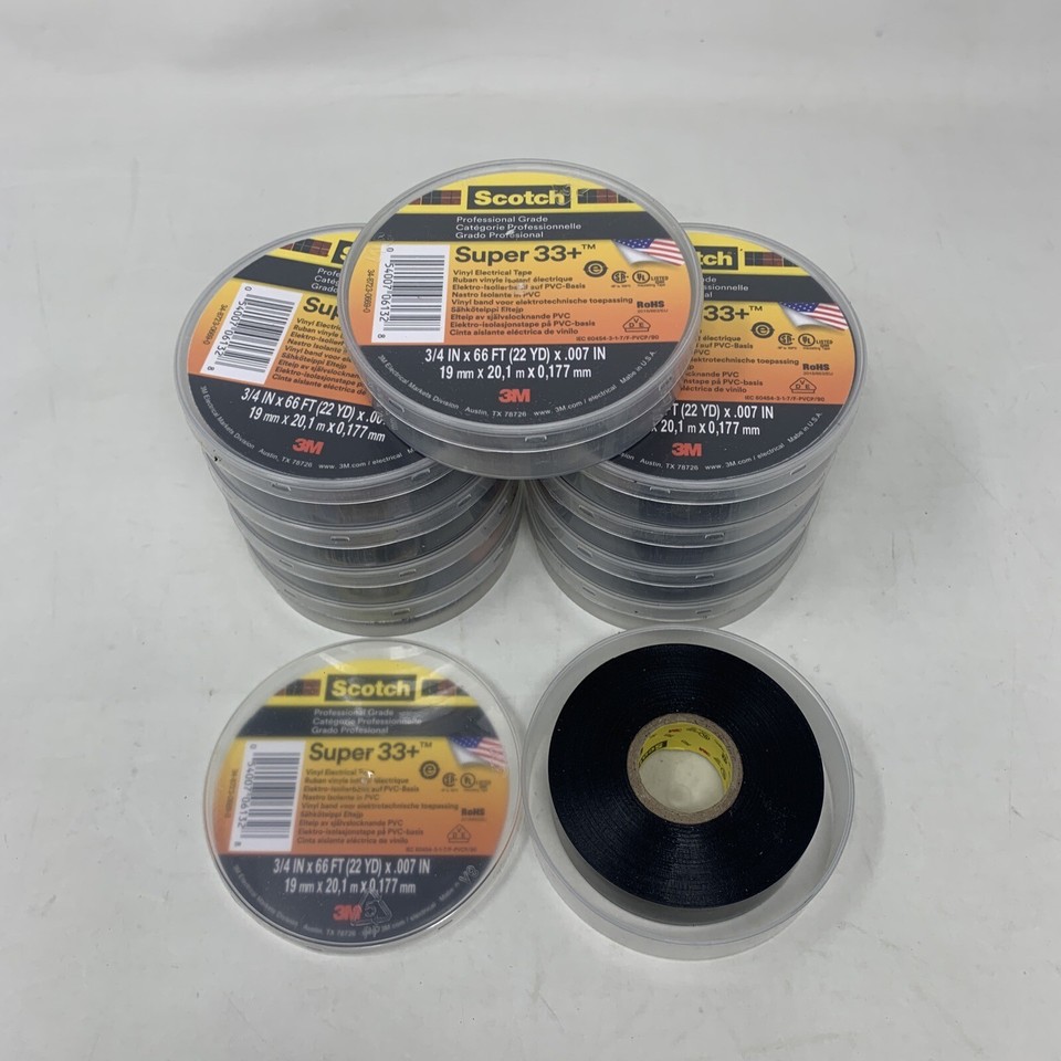 Lot Of 10 Rolls Scotch 3M Super 33 3 4 X 66 Black Electrical Tape lot-of-10-rolls-scotch-3m-super-33-3-4-x-66-black-electrical-tape