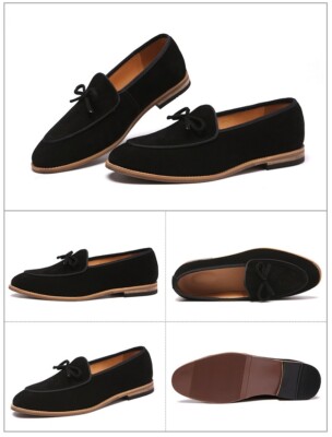 Mens Slip On Loafers Bowknot Casual Faux Suede Hairstylist