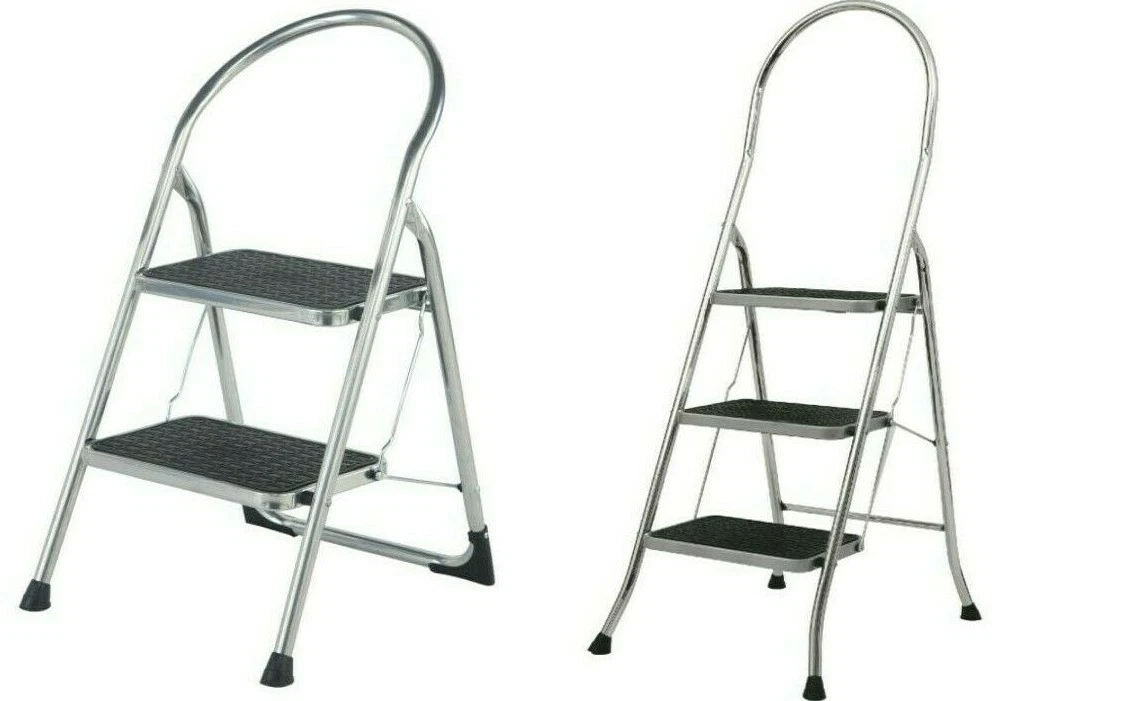 ABRU Chrome Folding 2 3 Tread Step Ladders Non Slip Step Stool Home DIY Kitchen
