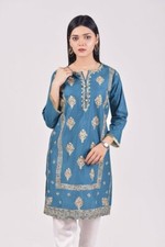 Pakistani Eid Embroidered Cotton Kurti Green Medium